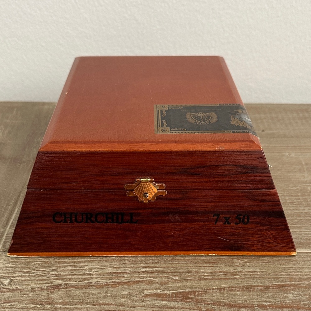 Wooden Cigar Box with Gold Accents